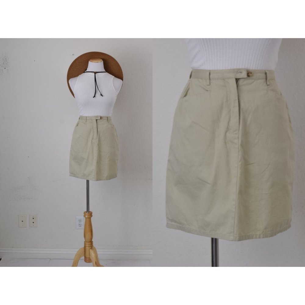 Vintage 00s Beige Cotton High Waisted Mini Skirt size 6 | 26 waist
